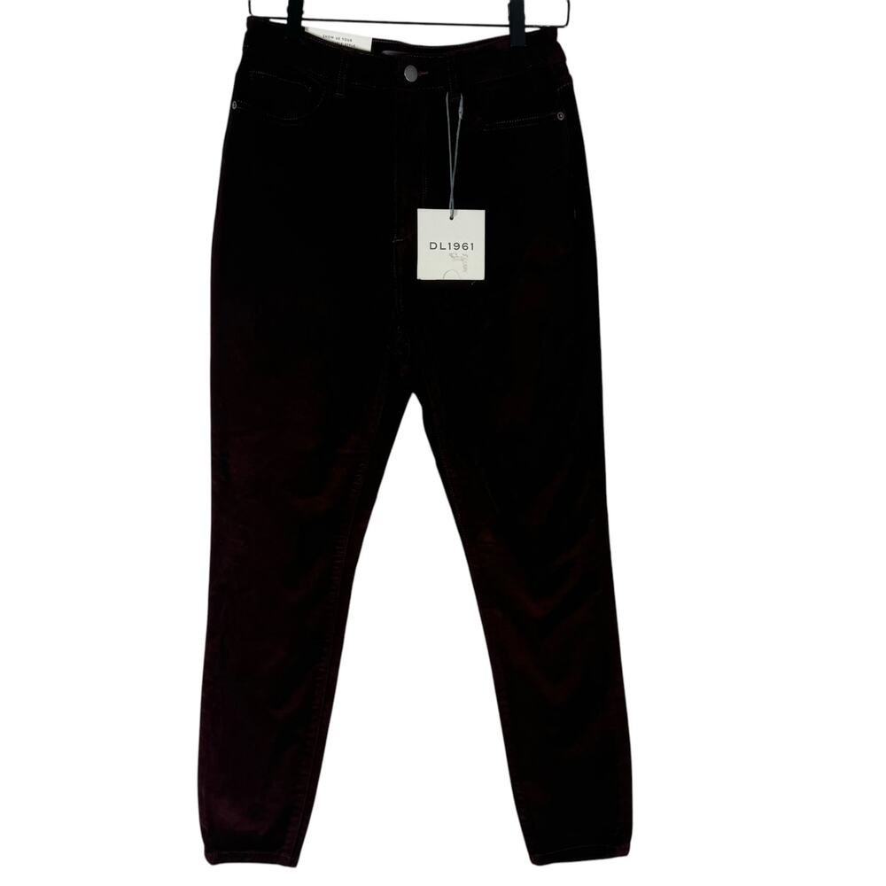 NWT DL1961 Womens Chrissy Ultra High Rise Skinny Velvet Pants Manor Burgundy 29